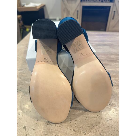NEW Sandro Adrianne Velvet Block Heels In Turquoise size 38 - Picture 9 of 9